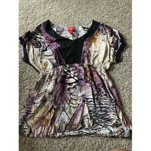 Zuleyka Rivera Womens Pull Over Color Short Sleeve Button Detail Plus Size 1X